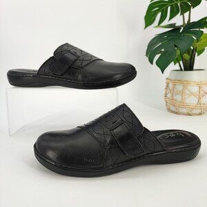 BOC Born Concept Women's Black Leather Slip On Mules Shoe Size 8M